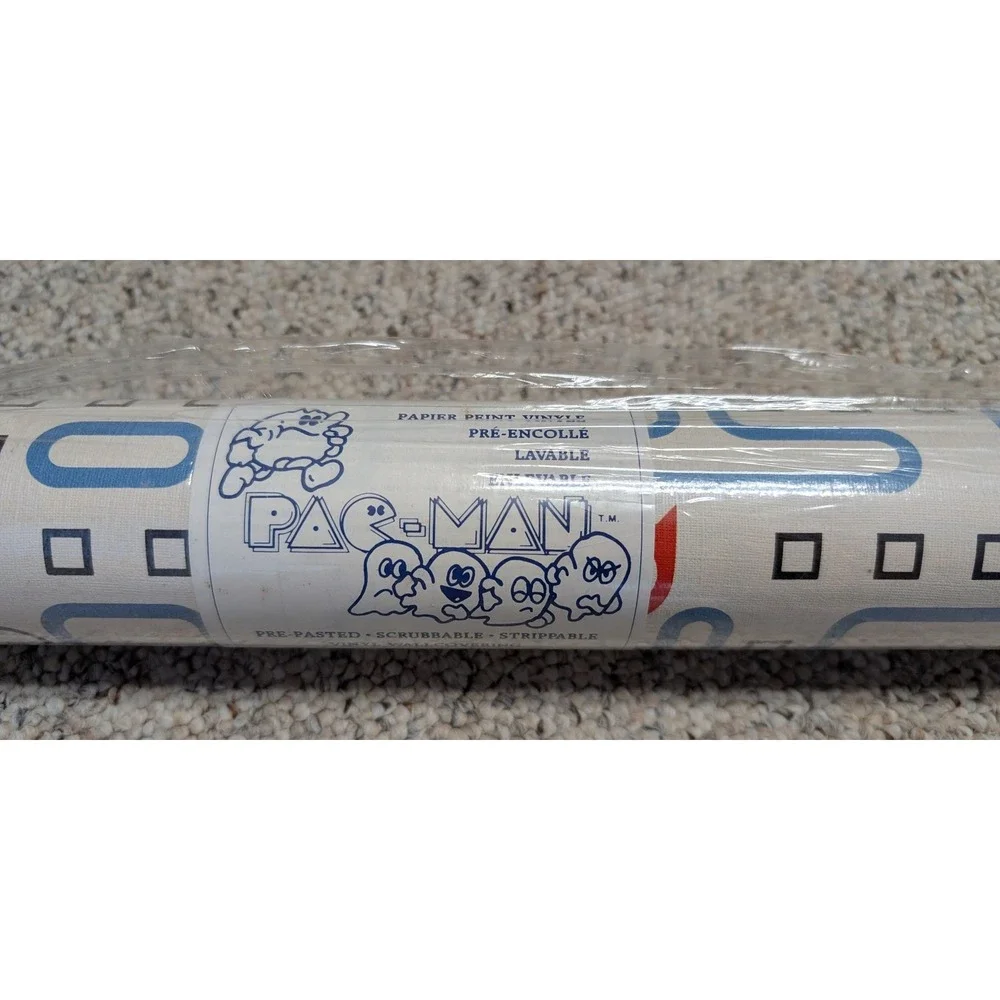 Vintage 1980 Pac-Man Wallpaper Double Roll Retro Arcade Vinyl 100+ sq ft